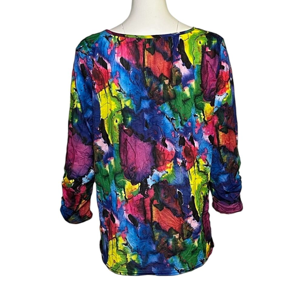 SnoSkins Crinkle Top Womens L Multicolor Abstract Art Print 3/4 Sleeve USA - Picture 3 of 8